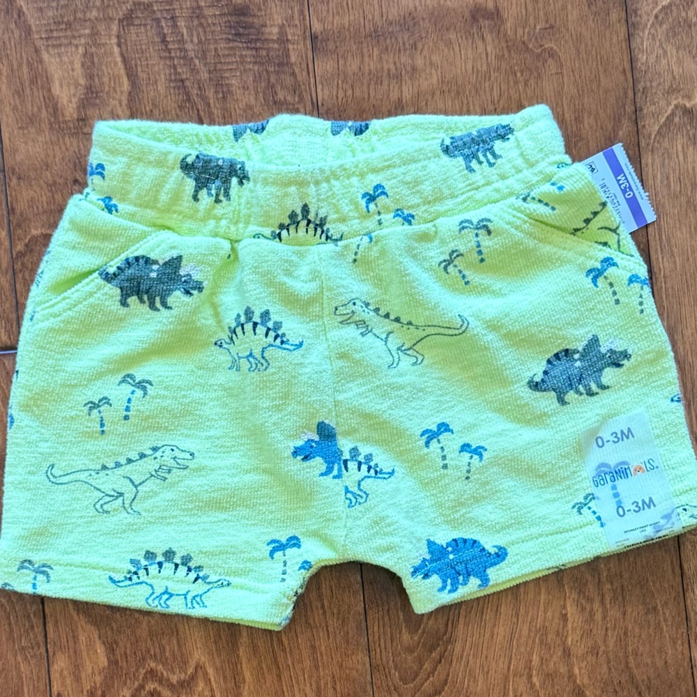 NWT Size 0-3 months Garanimals Yellow Dinosaur Print Baby Shorts